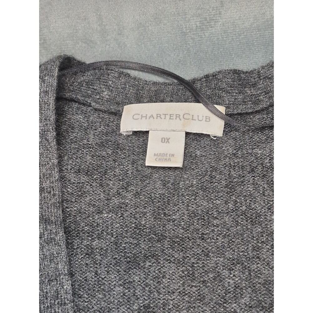 Charter Club Cashmere Blend Minimalist Long Open Front Cardigan Sweater Gray 0X - Picture 2 of 8